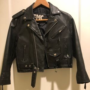 Vintage FMC petite or kids black leather jacket